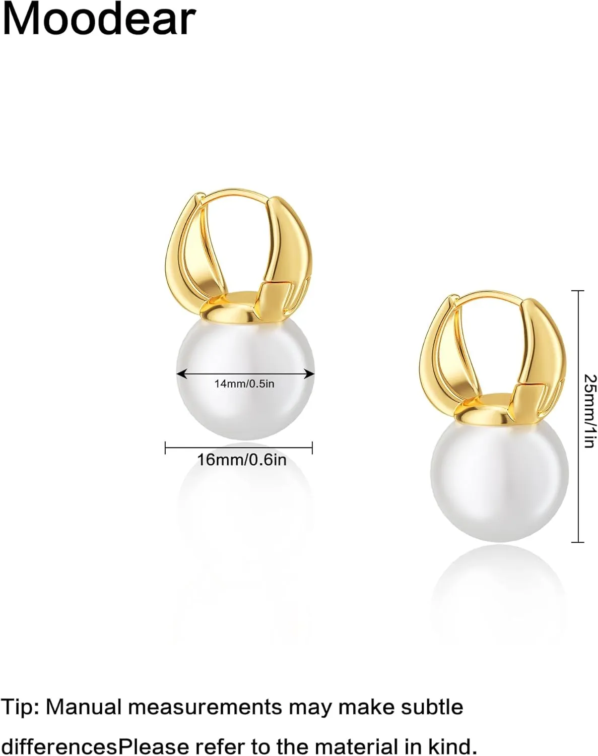 Moodear Pearl Earrings for Women Trendy 14K Gold Plated/925 Sterling Silver Pearl Drop Hoop Earrings Elegant Hypoallergenic Gold Pearl Dangle Earrings Wedding Jewelry Gifts for Women