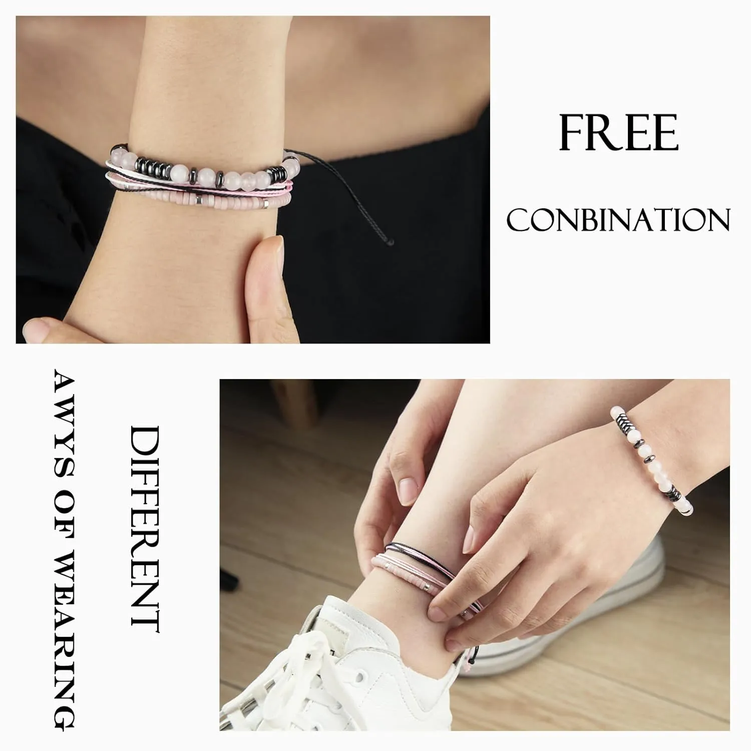 Mothers Day Bracelet for Mom, Mom Bracelet, Rose Quartz Bracelet, Morse Code Bracelet, Natural Stone Charm Bracelets Beach Anklet for Mom (To My Bonus Mom)