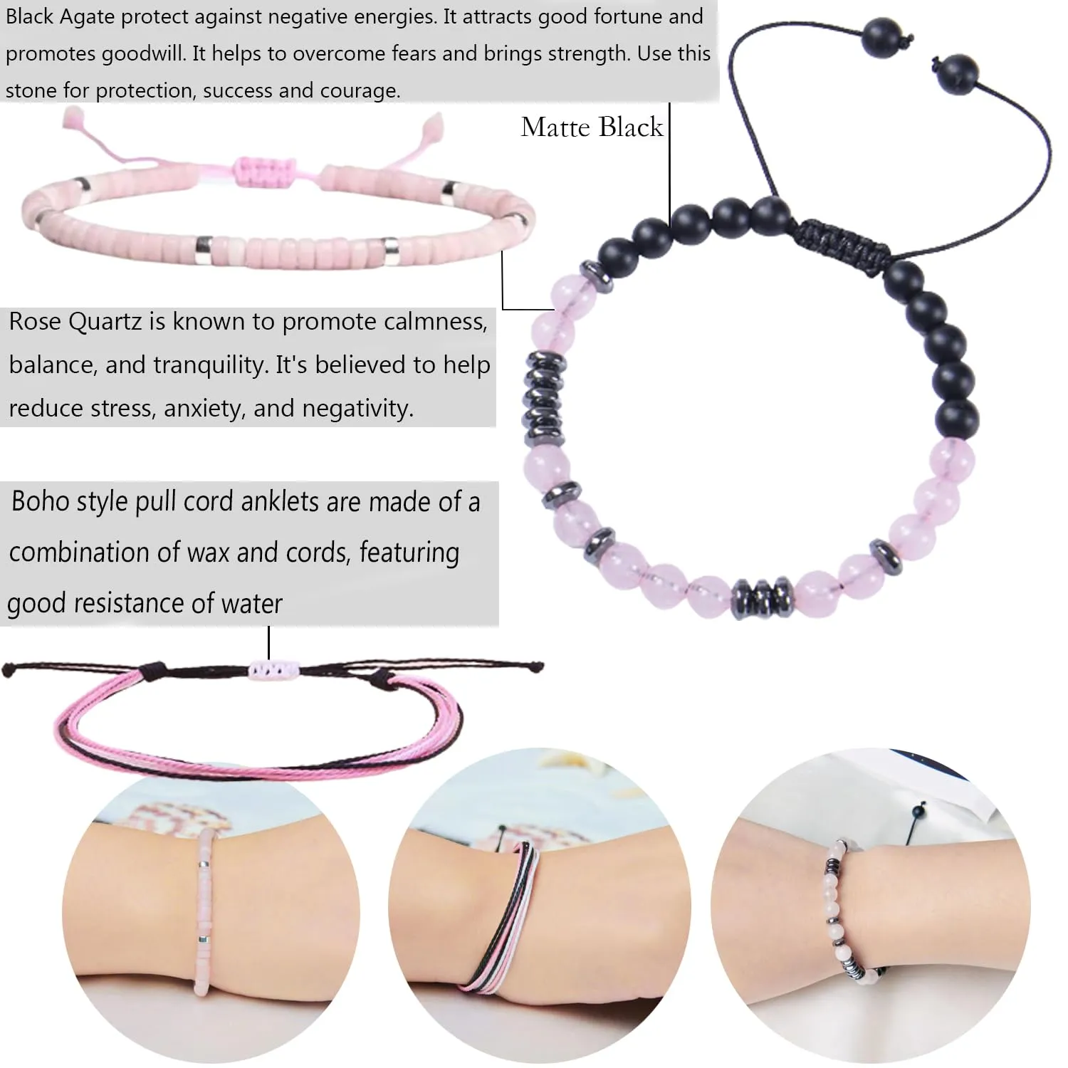 Mothers Day Bracelet for Mom, Mom Bracelet, Rose Quartz Bracelet, Morse Code Bracelet, Natural Stone Charm Bracelets Beach Anklet for Mom (To My Bonus Mom)