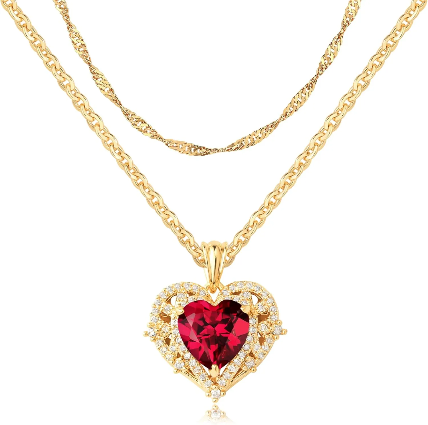 MTMY Layered Heart Necklaces for Women Stackable 14K Gold Plated Chain Necklace Layering CZ Heart Pendant Choker Necklaces Trendy Jewelry Set Gifts
