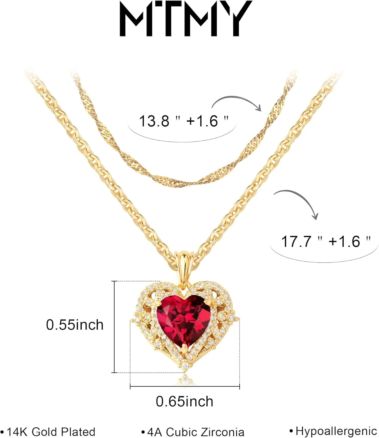 MTMY Layered Heart Necklaces for Women Stackable 14K Gold Plated Chain Necklace Layering CZ Heart Pendant Choker Necklaces Trendy Jewelry Set Gifts