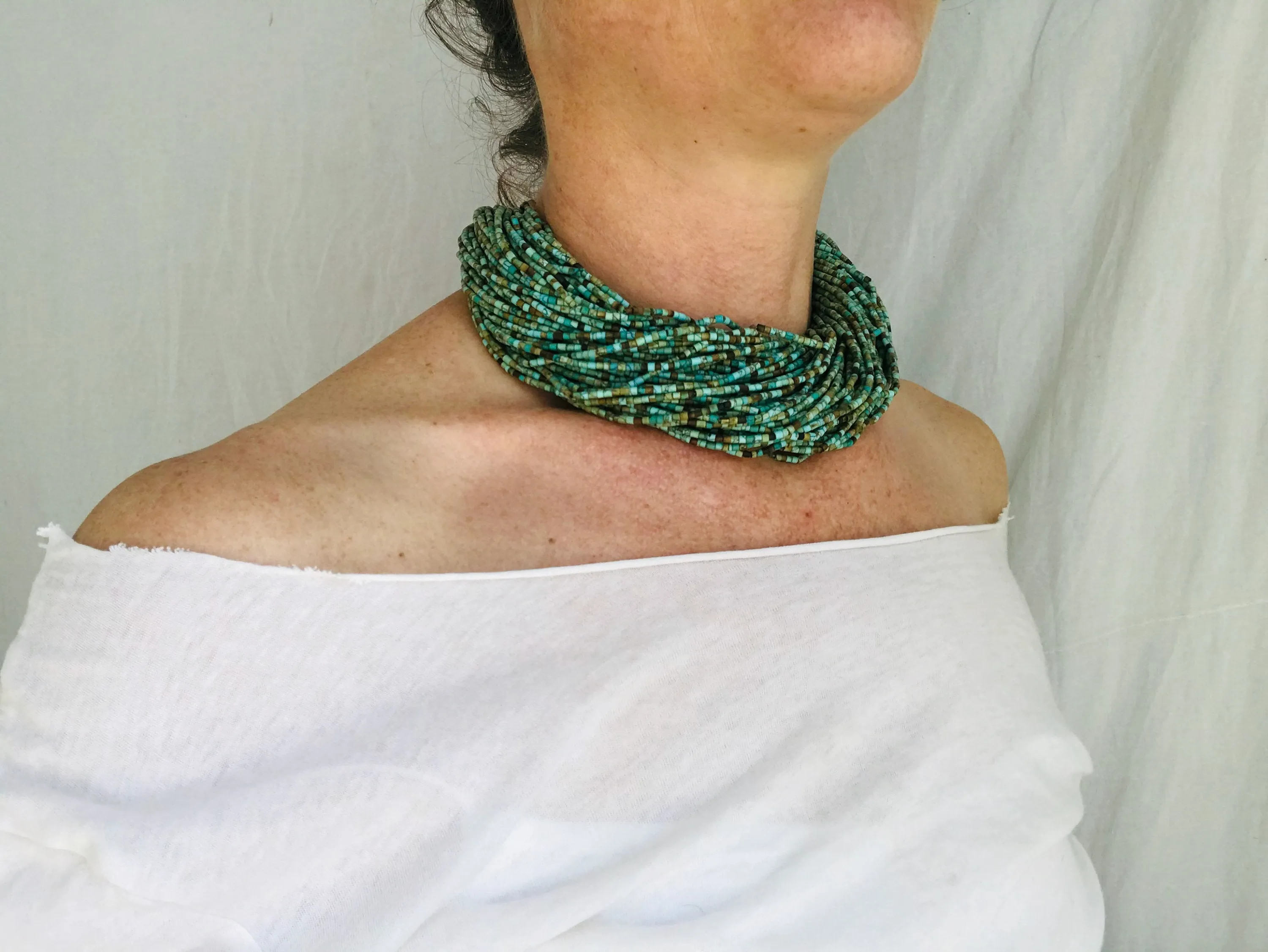Multi-Strand Howlite Necklace. Sterling Silver.
