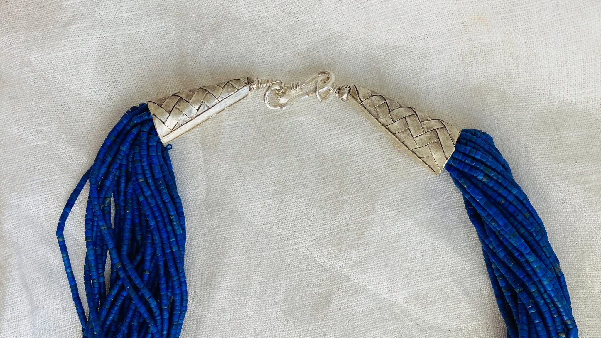 Multi-Strand Lapis Lazuli Necklace. Sterling Silver.