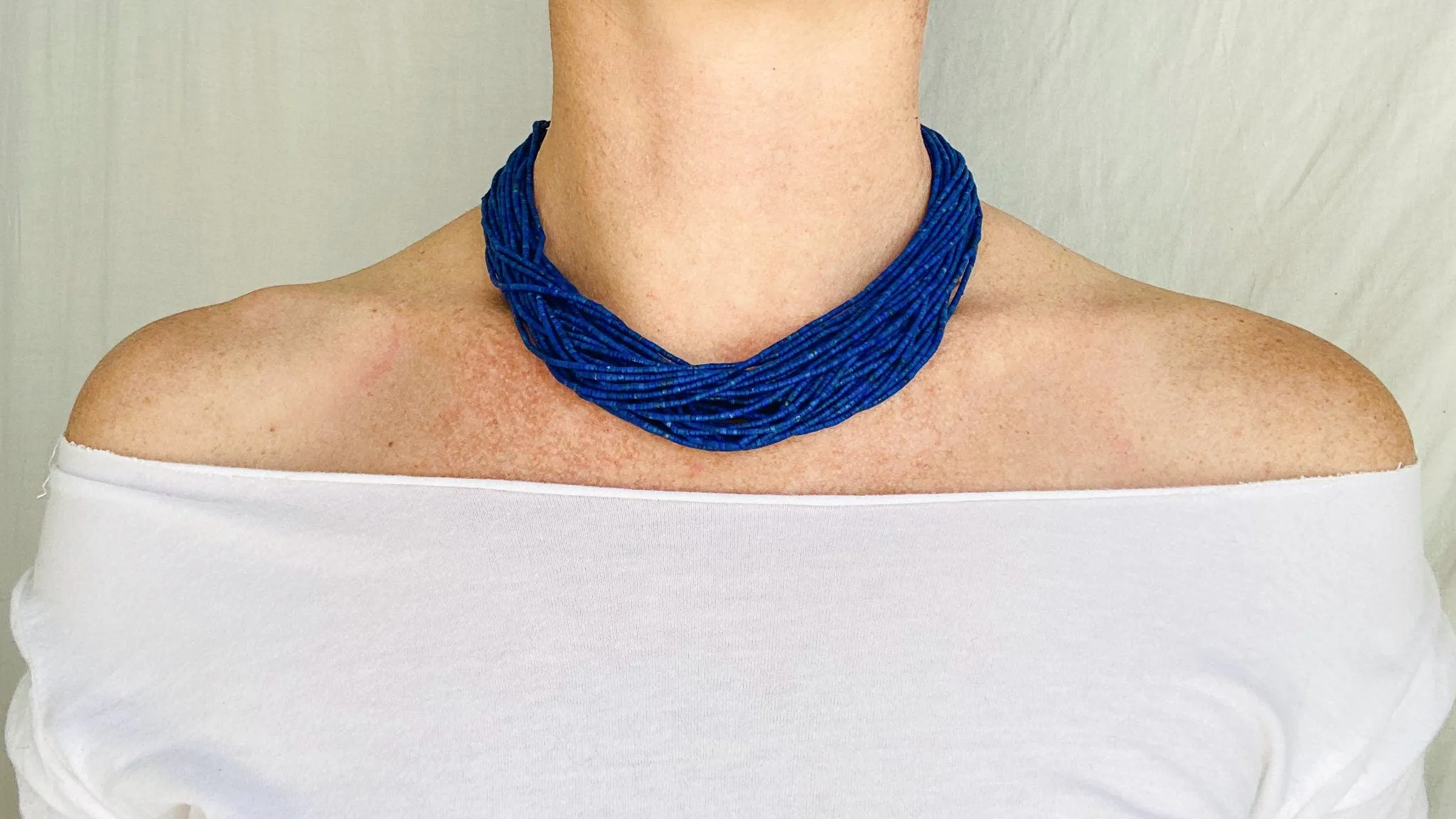 Multi-Strand Lapis Lazuli Necklace. Sterling Silver.