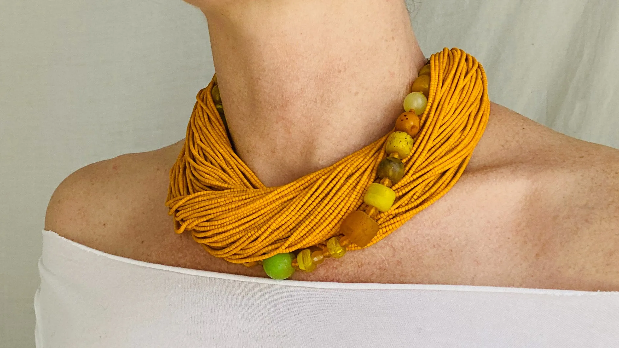 Multi-Strand Necklace. Mustard!