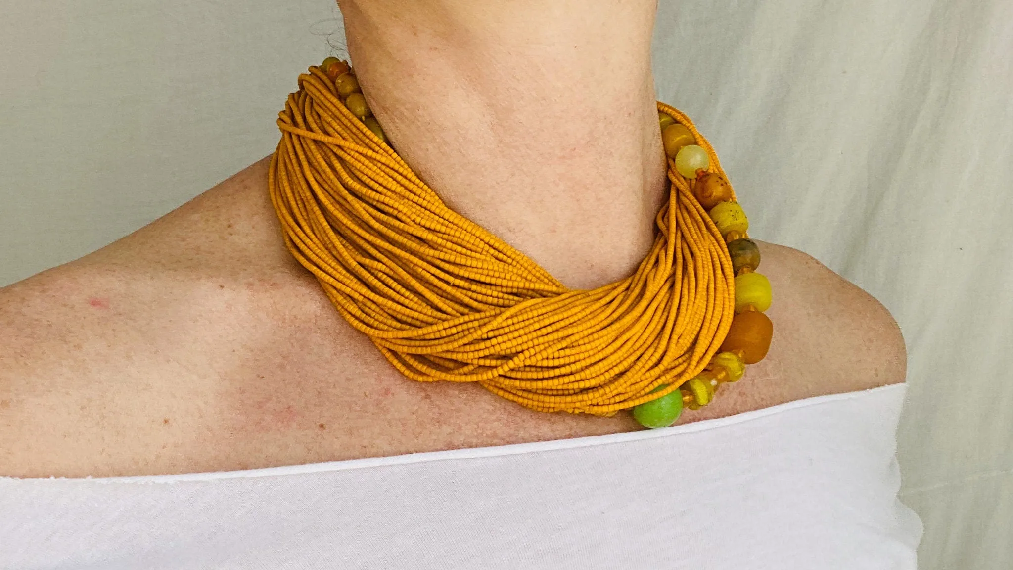 Multi-Strand Necklace. Mustard!
