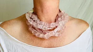 Multi-Strand Rose Quartz Necklace. Sterling Silver. Heart. 0657