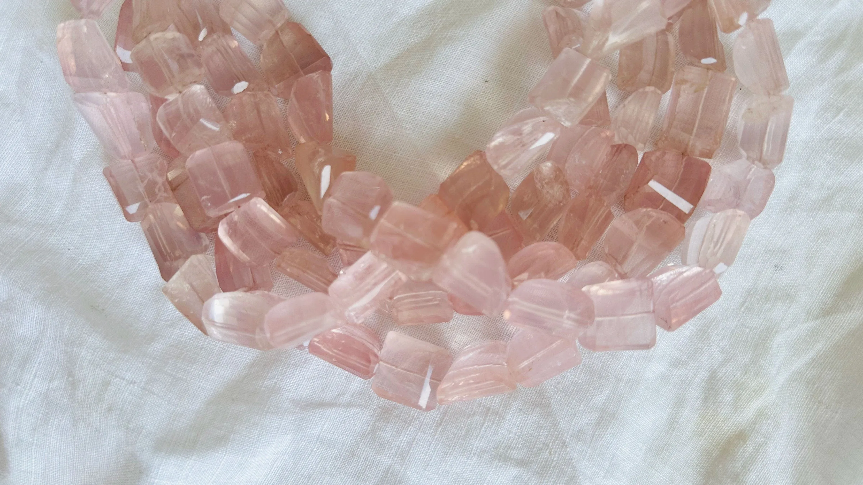 Multi-Strand Rose Quartz Necklace. Sterling Silver. Heart. 0657