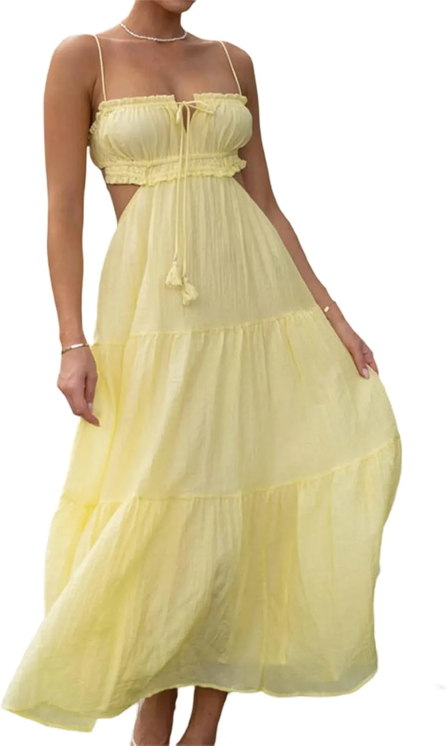 Multitrust Women Y2k Spaghetti Strapy Long Dresses Bodycon Sleeveless Slim Fit Elegant Tank Maxi Dress Party Beach Sundress