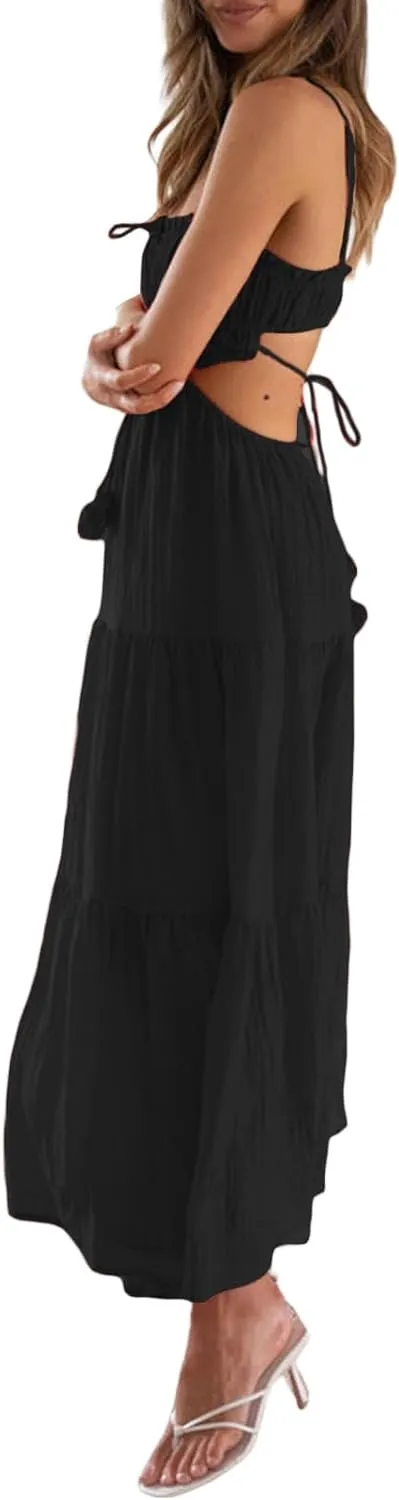 Multitrust Women Y2k Spaghetti Strapy Long Dresses Bodycon Sleeveless Slim Fit Elegant Tank Maxi Dress Party Beach Sundress