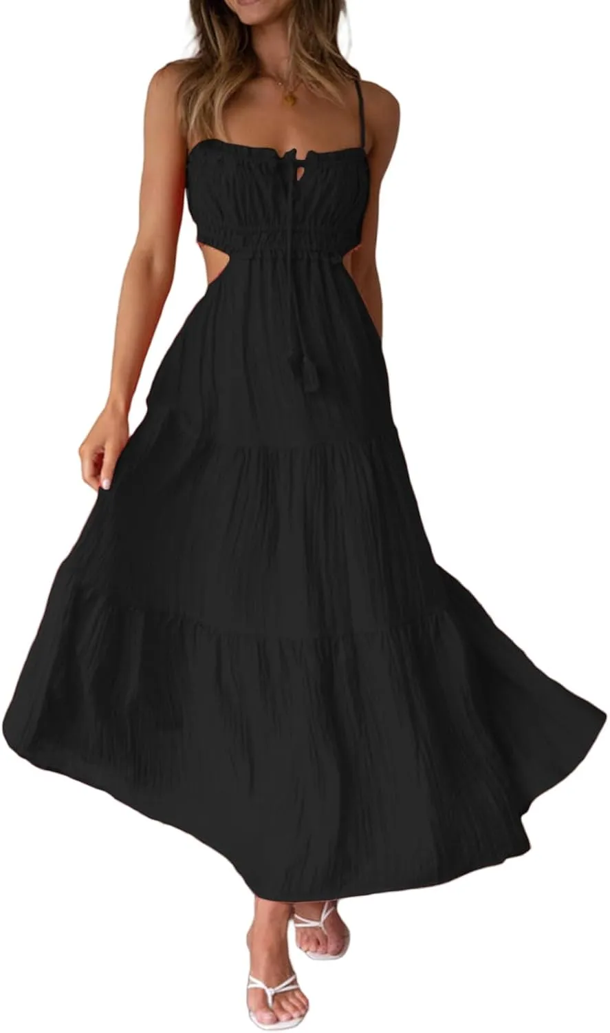 Multitrust Women Y2k Spaghetti Strapy Long Dresses Bodycon Sleeveless Slim Fit Elegant Tank Maxi Dress Party Beach Sundress