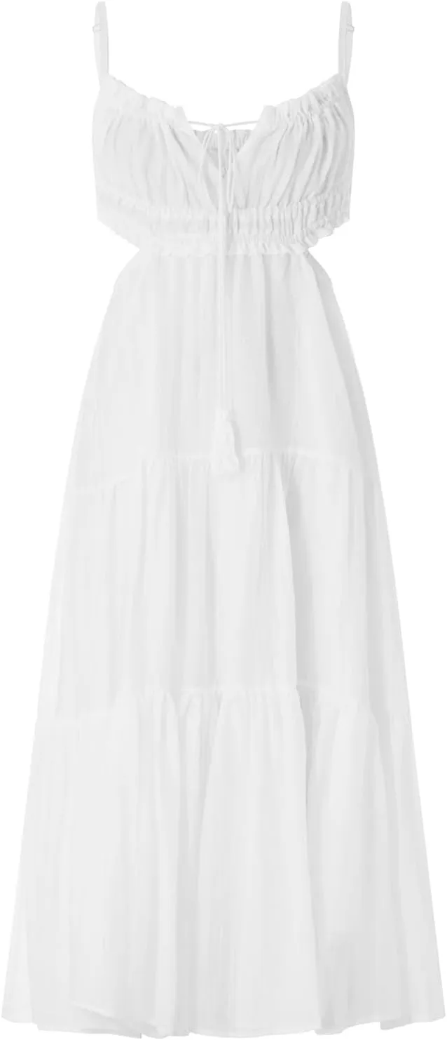 Multitrust Women Y2k Spaghetti Strapy Long Dresses Bodycon Sleeveless Slim Fit Elegant Tank Maxi Dress Party Beach Sundress