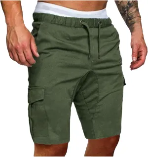 Muscularfit 6 Inch Inseam Shorts Men Cotton Linen Shorts with Pockets Slim Fit Drawstring Elastic Waist Summer Beach Shorts