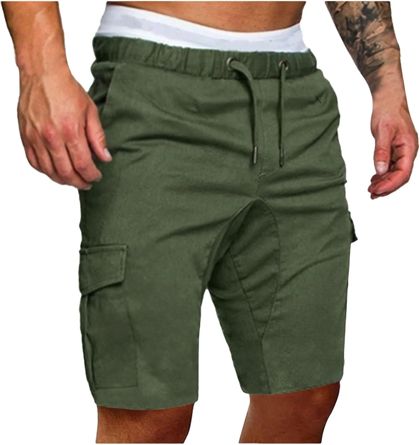 Muscularfit 6 Inch Inseam Shorts Men Cotton Linen Shorts with Pockets Slim Fit Drawstring Elastic Waist Summer Beach Shorts