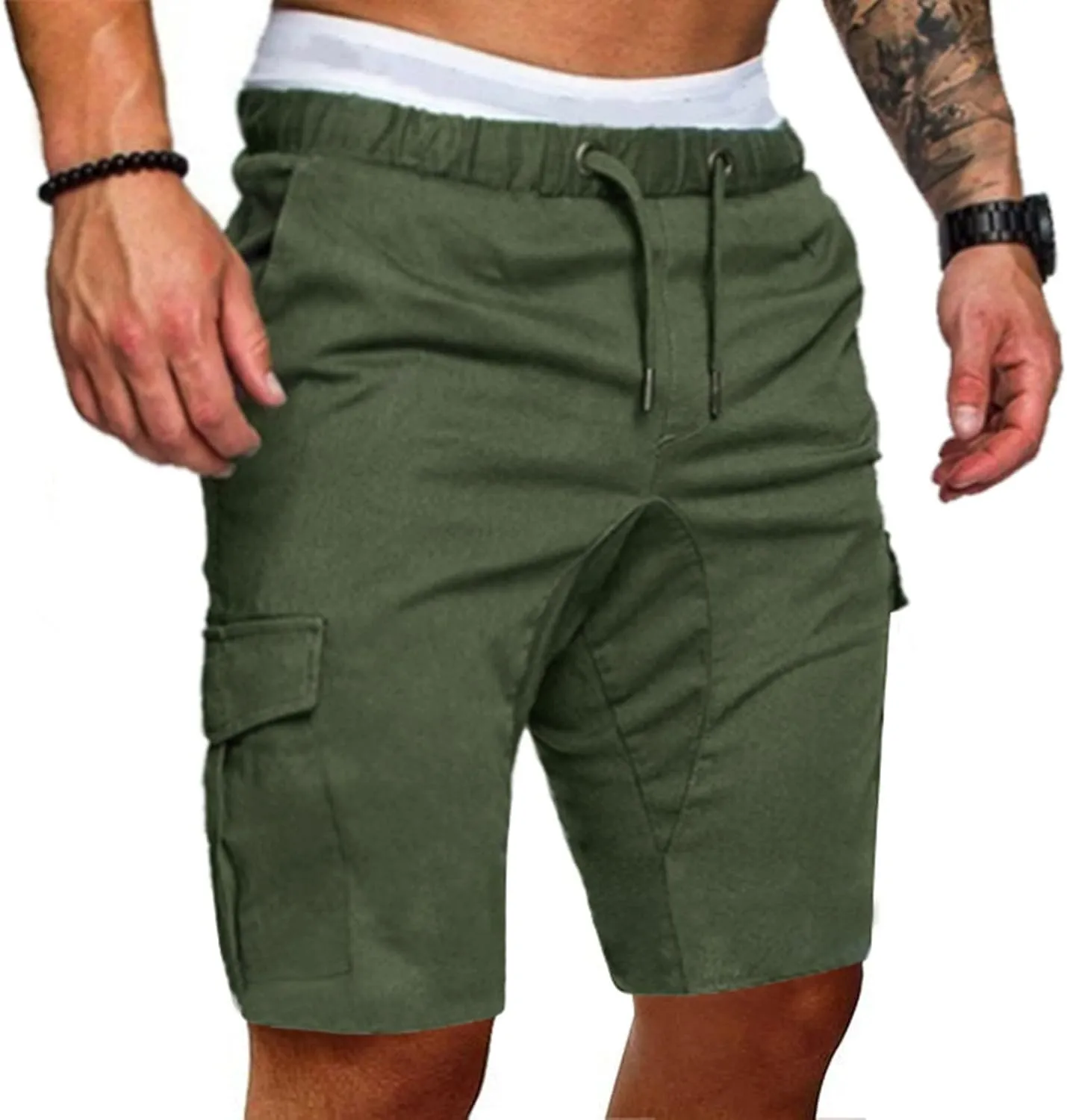 Muscularfit 6 Inch Inseam Shorts Men Cotton Linen Shorts with Pockets Slim Fit Drawstring Elastic Waist Summer Beach Shorts