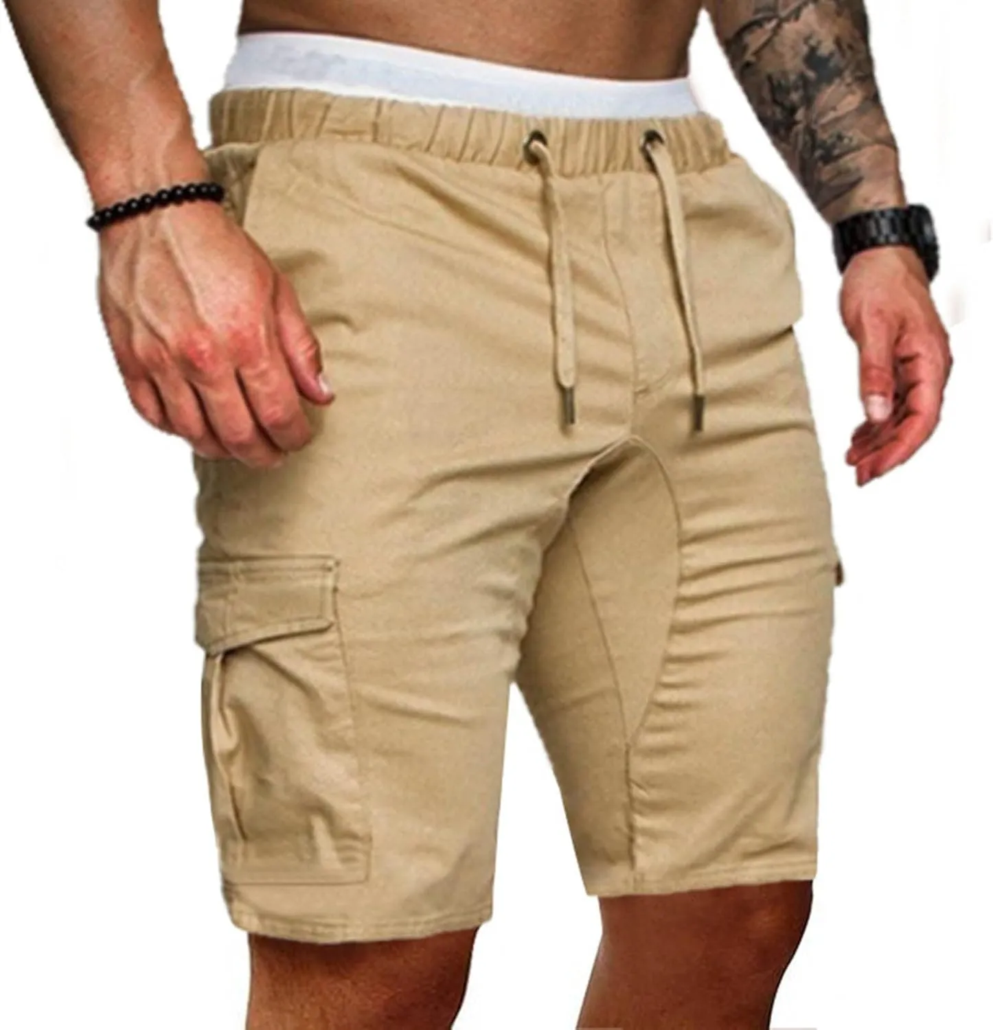 Muscularfit 6 Inch Inseam Shorts Men Cotton Linen Shorts with Pockets Slim Fit Drawstring Elastic Waist Summer Beach Shorts
