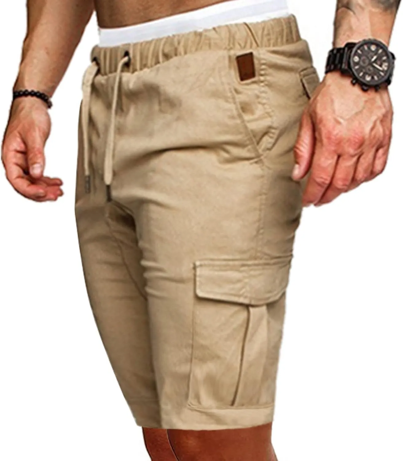 Muscularfit 6 Inch Inseam Shorts Men Cotton Linen Shorts with Pockets Slim Fit Drawstring Elastic Waist Summer Beach Shorts