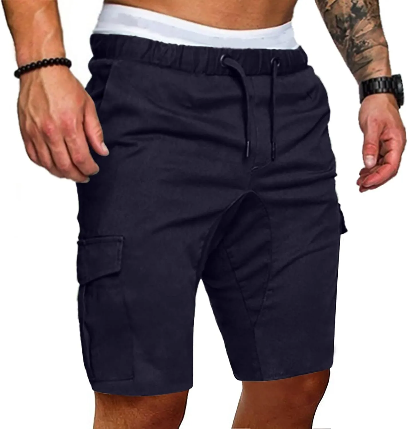 Muscularfit 6 Inch Inseam Shorts Men Cotton Linen Shorts with Pockets Slim Fit Drawstring Elastic Waist Summer Beach Shorts
