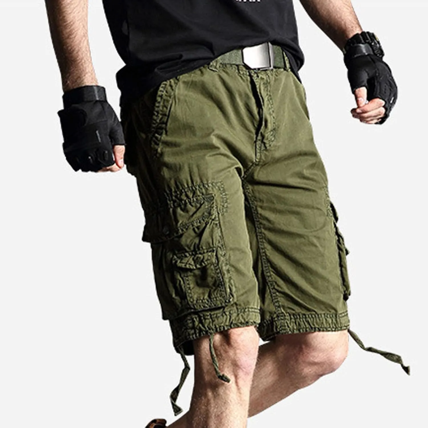 Muscularfit Big and Tall Shorts for Men 2023 Buckle Zipper Multi Pockets Cotton Cargo Shorts Trendy Fashion Tooling Shorts