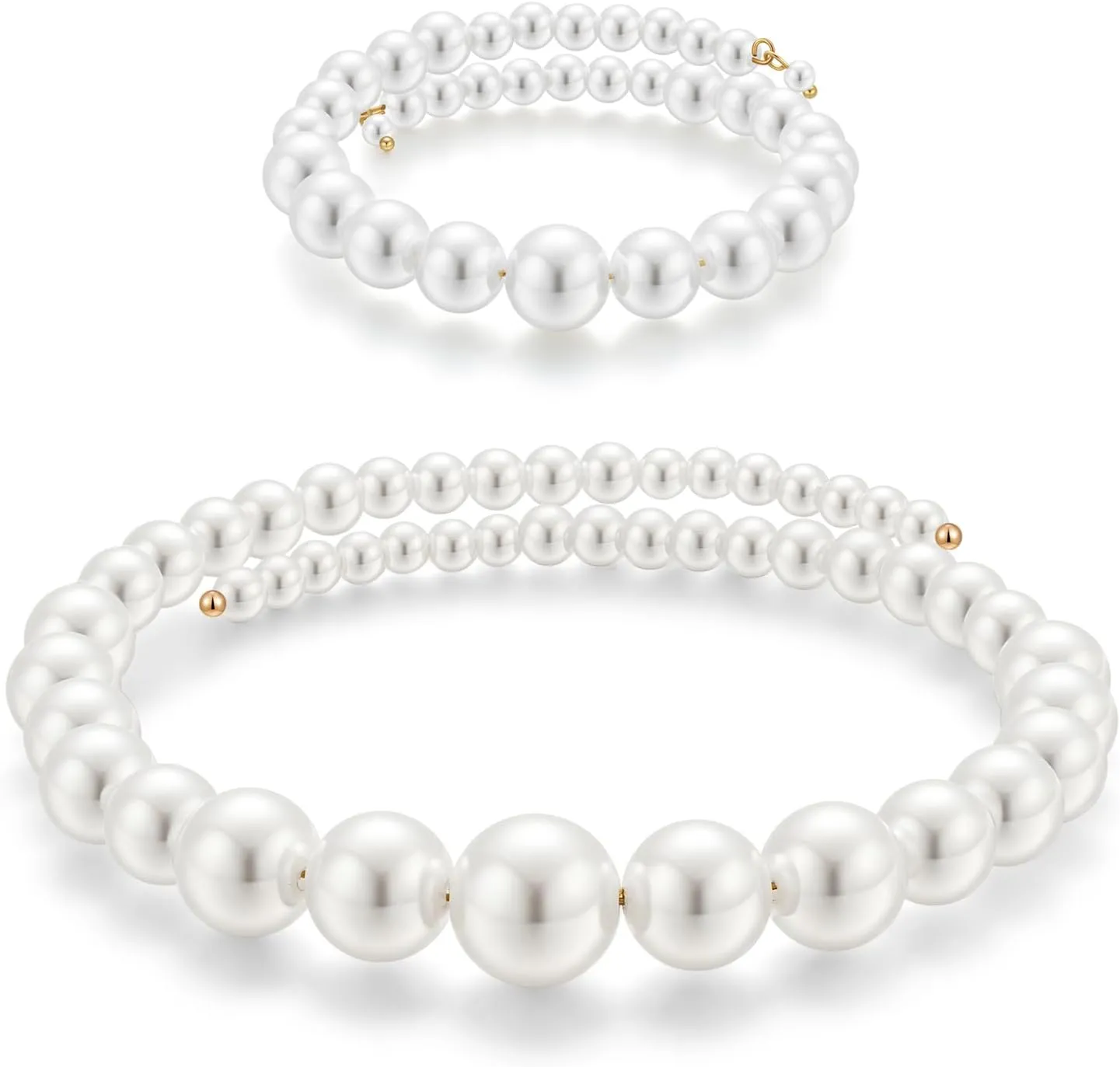 MUYAN Round Imitation Pearl Necklace and Bracelet Set for Women Pearl Open Choker Necklace Jewelry Gift for Women,White