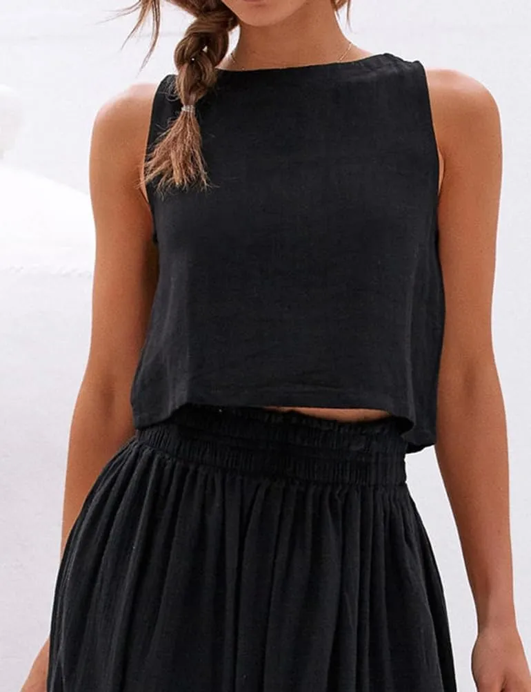 Mywinway Linen Tank Tops for Women Cotton Summer Sleeveless Cropped Casual Fashion Cute Tops