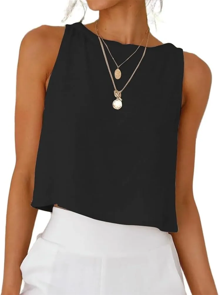 Mywinway Linen Tank Tops for Women Cotton Summer Sleeveless Cropped Casual Fashion Cute Tops