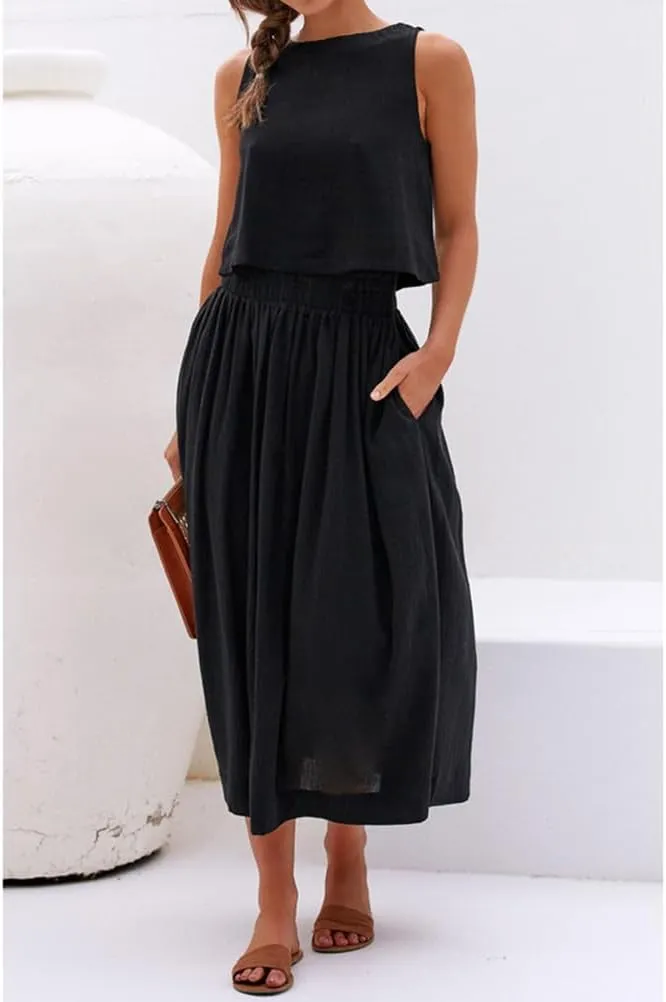 Mywinway Linen Tank Tops for Women Cotton Summer Sleeveless Cropped Casual Fashion Cute Tops