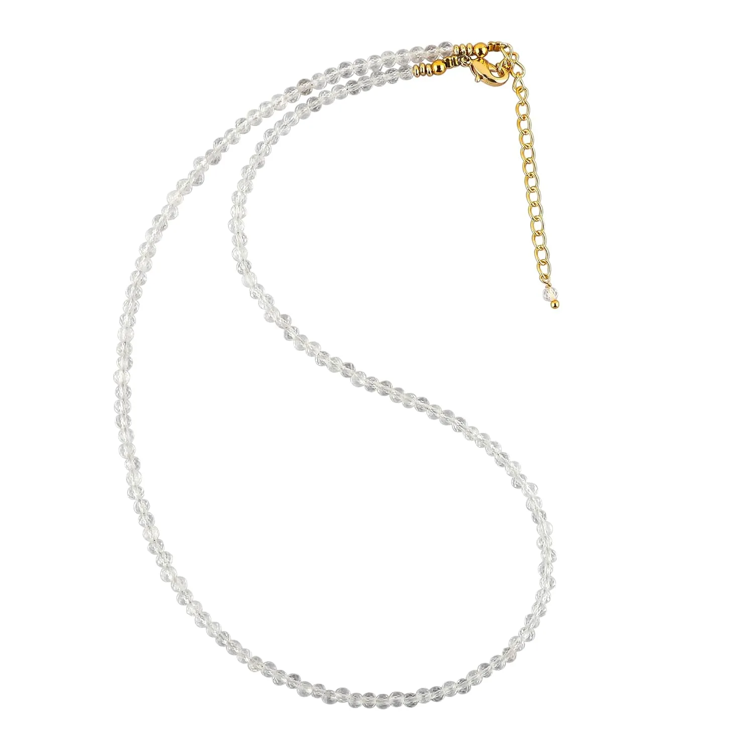 Natural Clear Quartz Gemstone Micro Faceted Round 3-3.5 mm Beads Dainty Choker Necklace Handmade Jewelry for Women,14k Gold Plated Chain 18 inch, Christmas Gift (Clear Quartz)