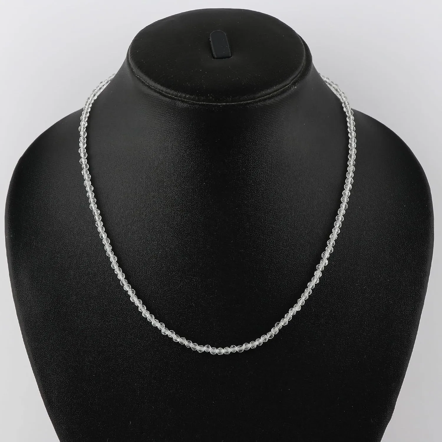 Natural Clear Quartz Gemstone Micro Faceted Round 3-3.5 mm Beads Dainty Choker Necklace Handmade Jewelry for Women,14k Gold Plated Chain 18 inch, Christmas Gift (Clear Quartz)