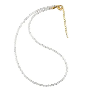 Natural Clear Quartz Gemstone Micro Faceted Round 3-3.5 mm Beads Dainty Choker Necklace Handmade Jewelry for Women,14k Gold Plated Chain 18 inch, Christmas Gift (Clear Quartz)