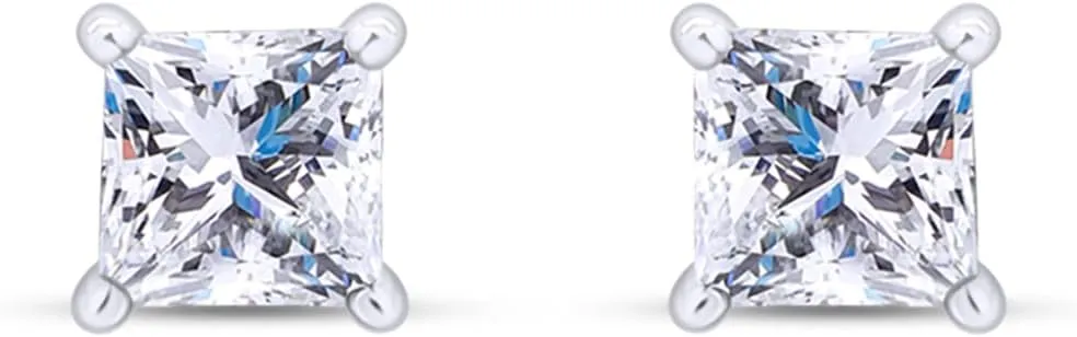 Natural Diamond Princess cut Stud (IGI Certified 0.70 ct & up) Plus Premium Quality Earrings in 14K Solid Gold, (0.04ct - 2.00ct, Clarity - I2- I3) Plus Quality