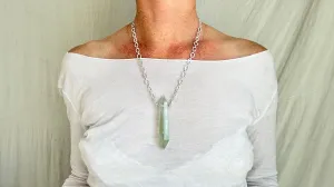 Natural Green Quartz Crystal Pendant Necklace. Sterling Silver. Atelier Aadya. Medicine Necklace. 2326