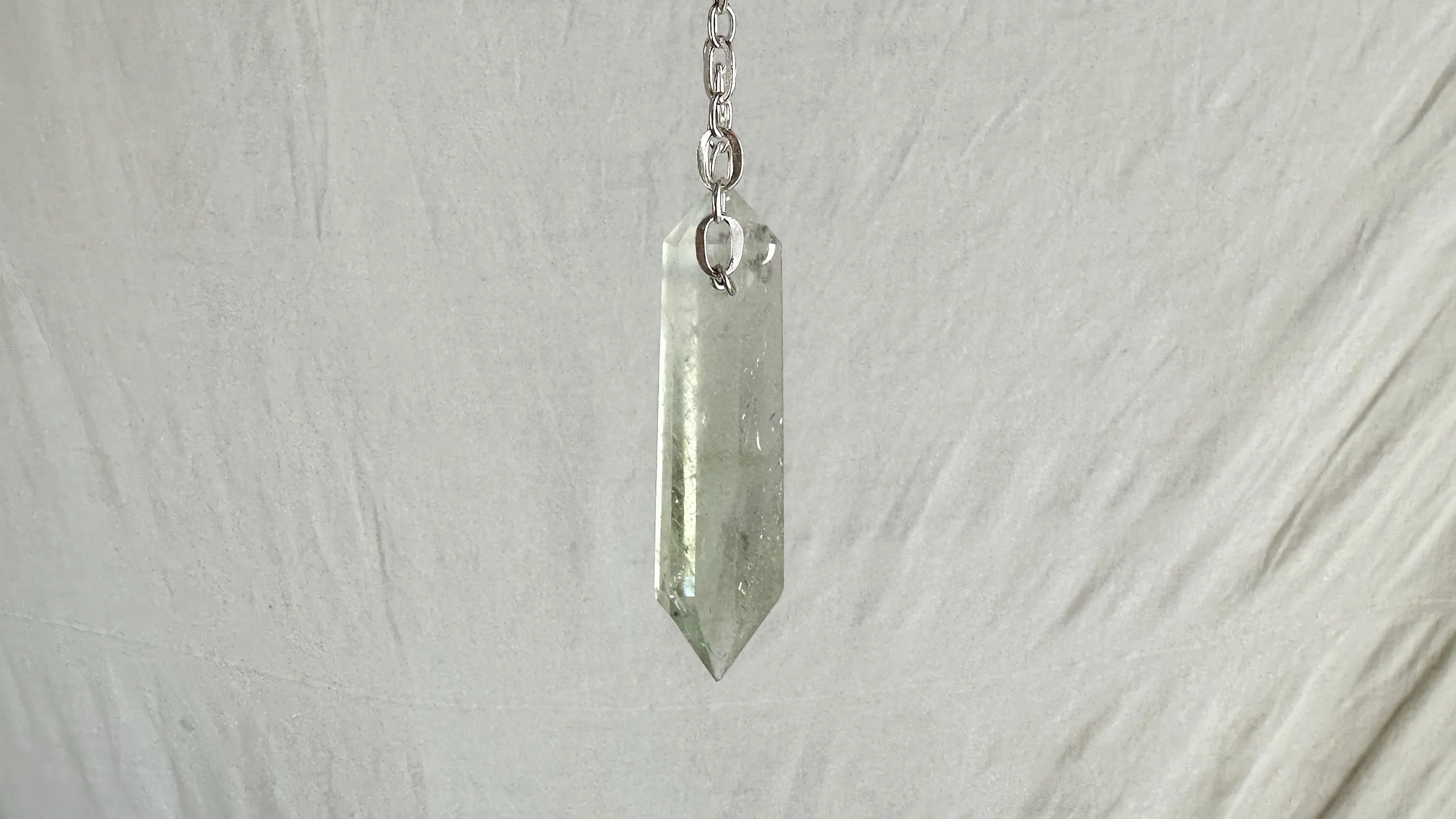 Natural Green Quartz Crystal Pendant Necklace. Sterling Silver. Atelier Aadya. Medicine Necklace. 2326