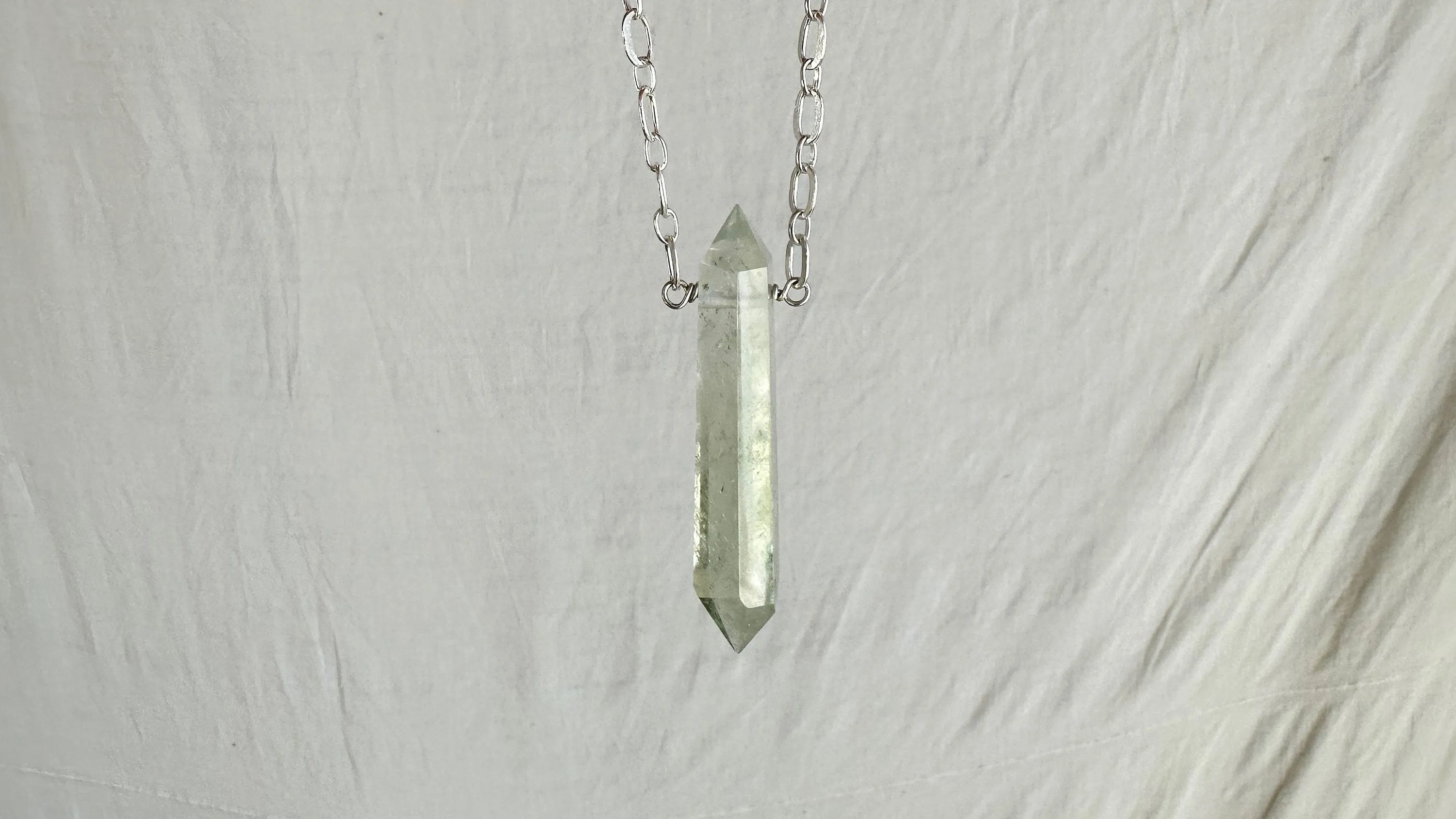 Natural Green Quartz Crystal Pendant Necklace. Sterling Silver. Atelier Aadya. Medicine Necklace. 2326