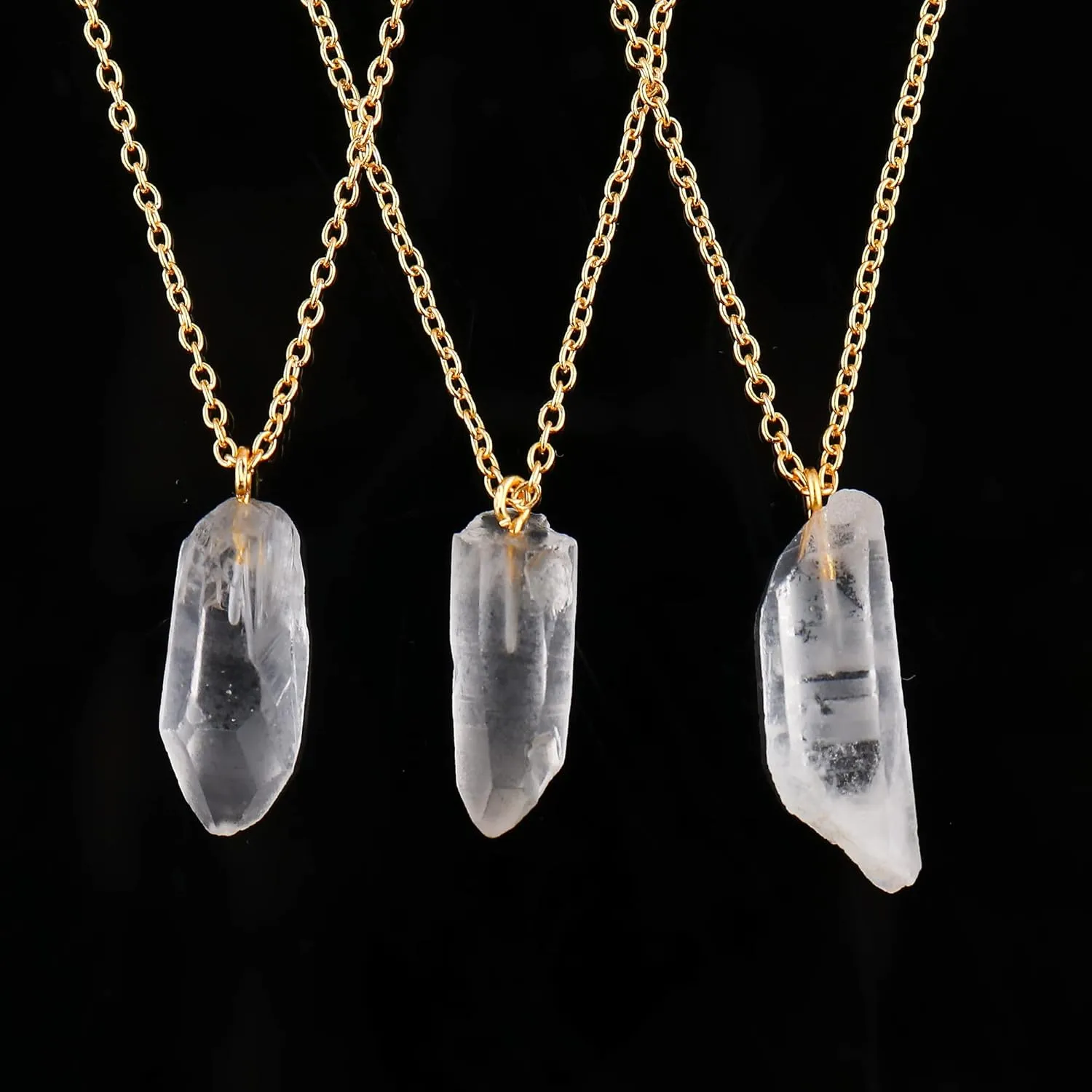 Natural Raw Clear Quartz Dainty Pendant Necklace, Rough Crystals, Handmade Jewelry, Genuine Rough Gemstone, 18 inch Gold Plated Adjustable Chain, Christmas Gift (Clear Quartz)