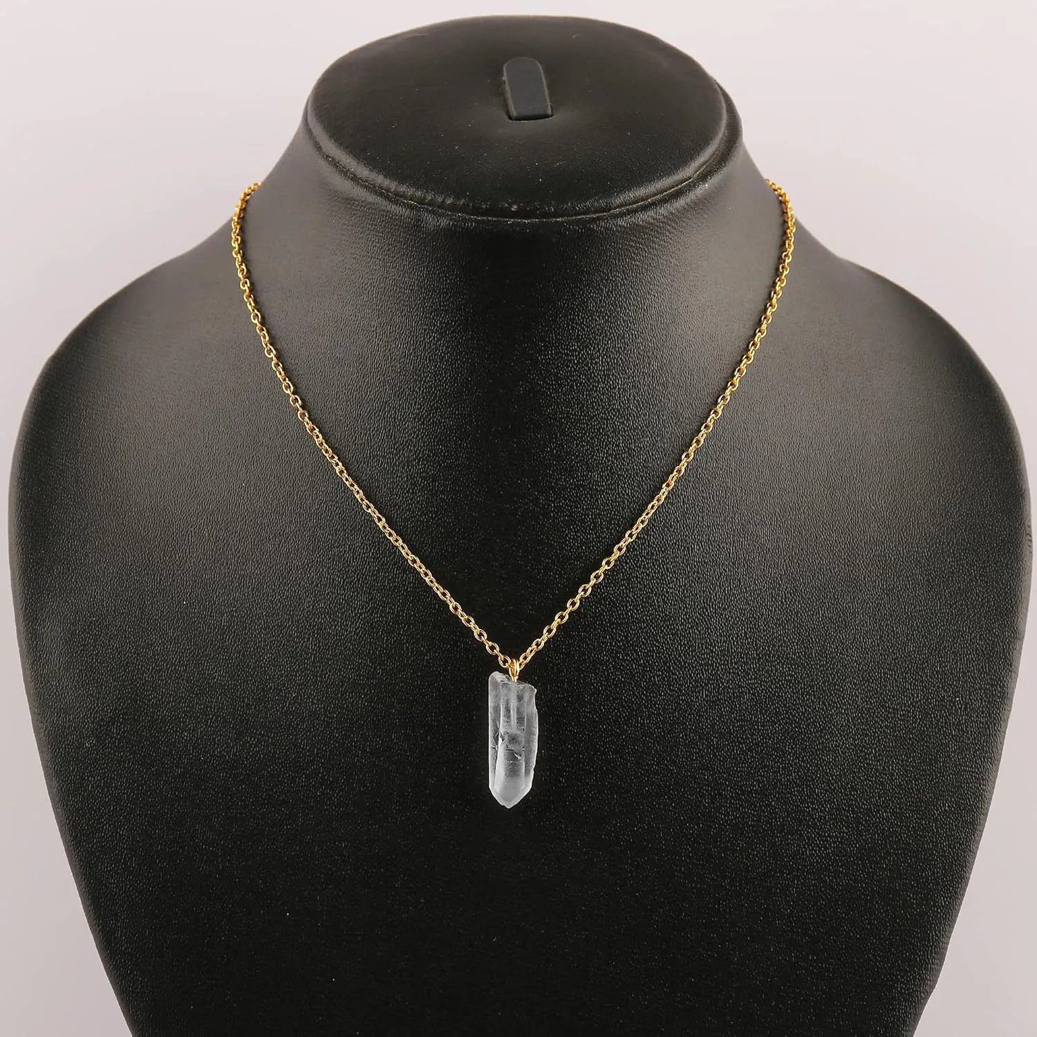 Natural Raw Clear Quartz Dainty Pendant Necklace, Rough Crystals, Handmade Jewelry, Genuine Rough Gemstone, 18 inch Gold Plated Adjustable Chain, Christmas Gift (Clear Quartz)
