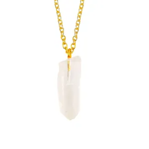 Natural Raw Clear Quartz Dainty Pendant Necklace, Rough Crystals, Handmade Jewelry, Genuine Rough Gemstone, 18 inch Gold Plated Adjustable Chain, Christmas Gift (Clear Quartz)