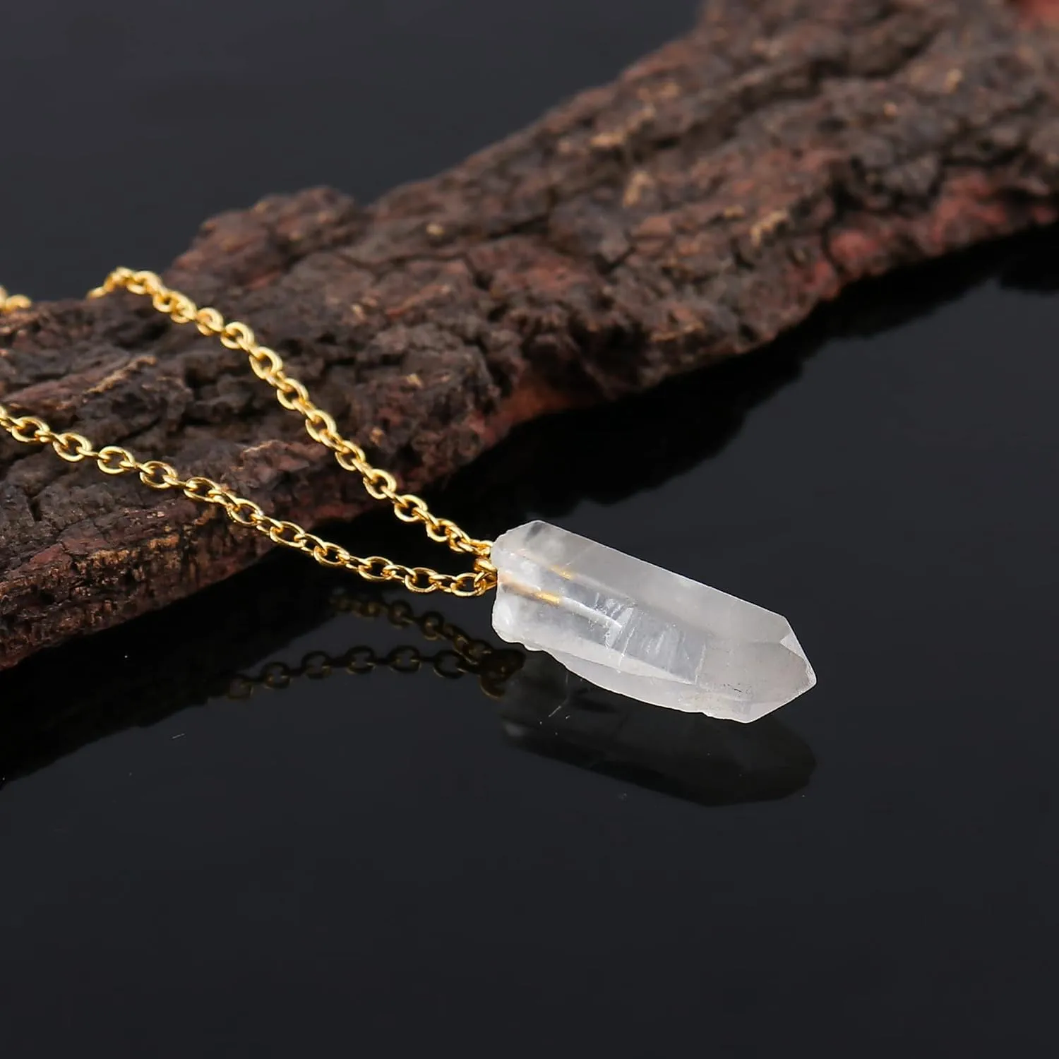 Natural Raw Clear Quartz Dainty Pendant Necklace, Rough Crystals, Handmade Jewelry, Genuine Rough Gemstone, 18 inch Gold Plated Adjustable Chain, Christmas Gift (Clear Quartz)