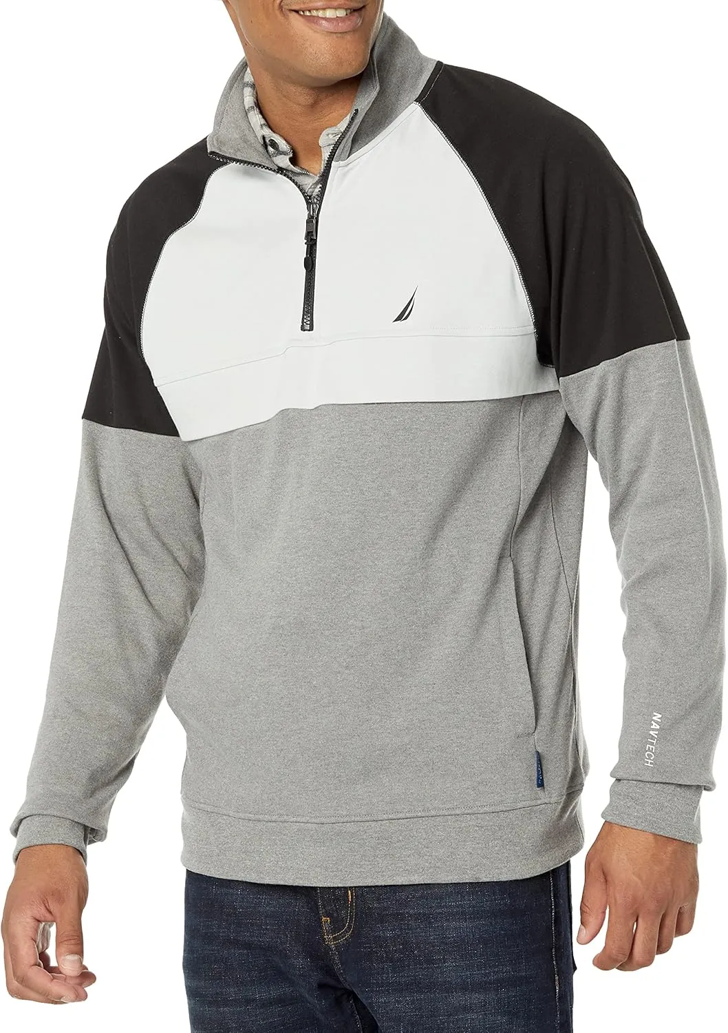 Nautica Men's Navtech Quarter-Zip Color Block Sweater