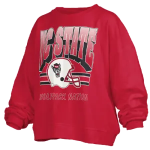 NC State Wolfpack Women's Red "Sheffield" Football Crew Neck Oversized Fleece