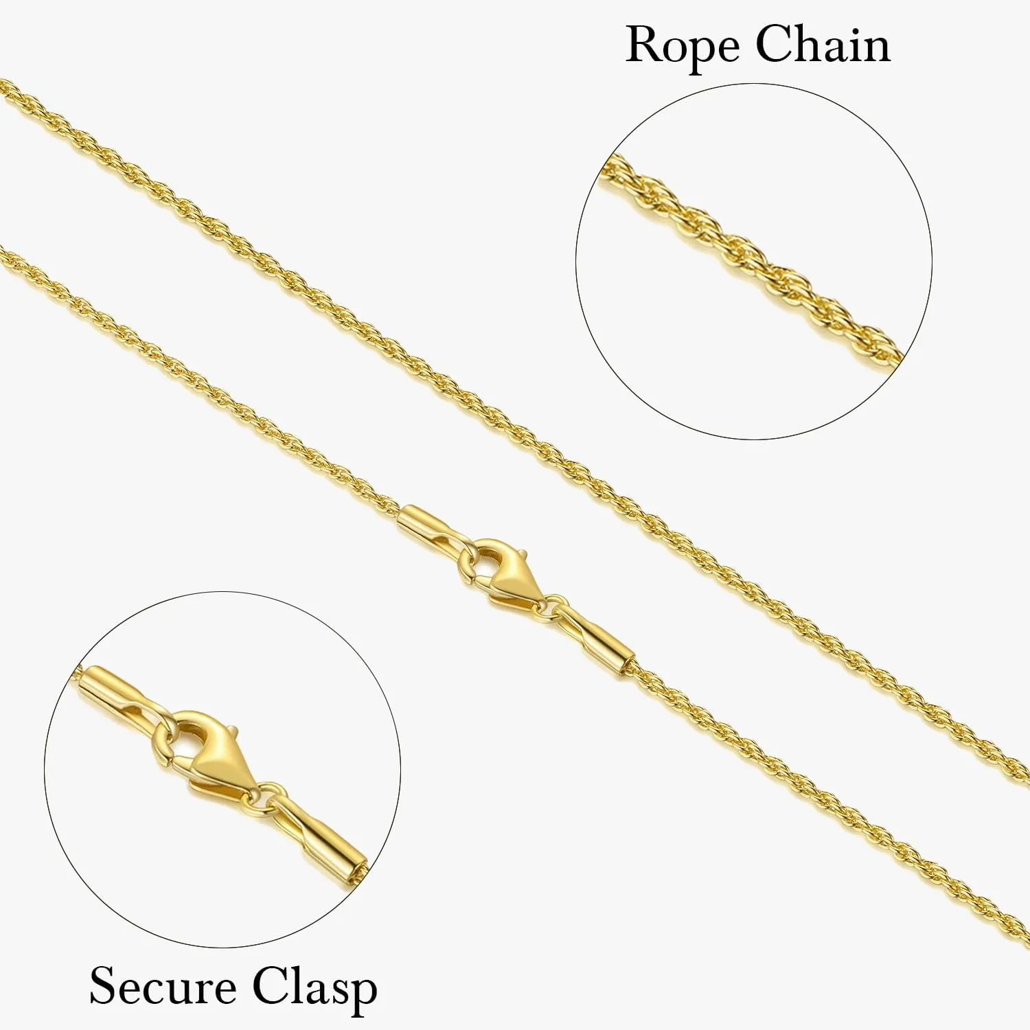 Necklaces 14k Gold Necklace for Women & Men 1.5mm Rope Chain for Women Dainty Gold Chain for Men Non-Tarnish Necklace Unisex Sizes 16-26 Inches