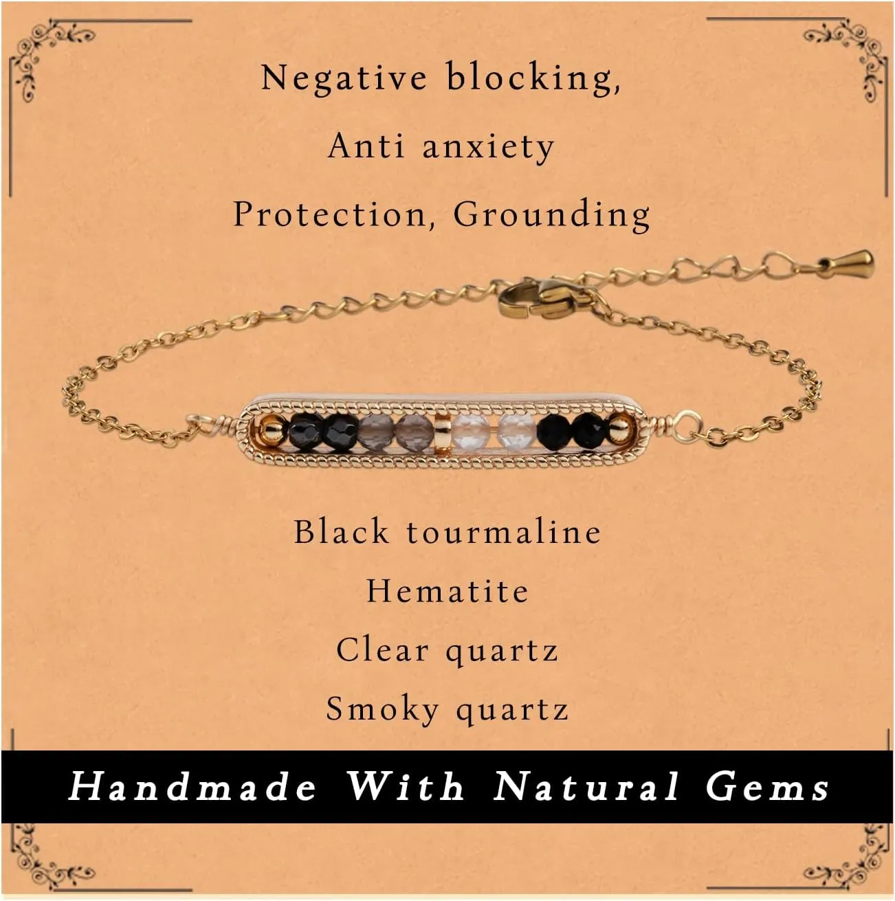 Negative Energy Protection Anxiety Relief Bracelet Black Tourmaline Hematite Clear Smoky Quartz,Money Attraction New Beginning New Job, Dainty Natural Healing Crystal Bracelet For Women