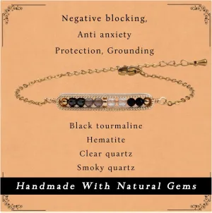 Negative Energy Protection Anxiety Relief Bracelet Black Tourmaline Hematite Clear Smoky Quartz,Money Attraction New Beginning New Job, Dainty Natural Healing Crystal Bracelet For Women