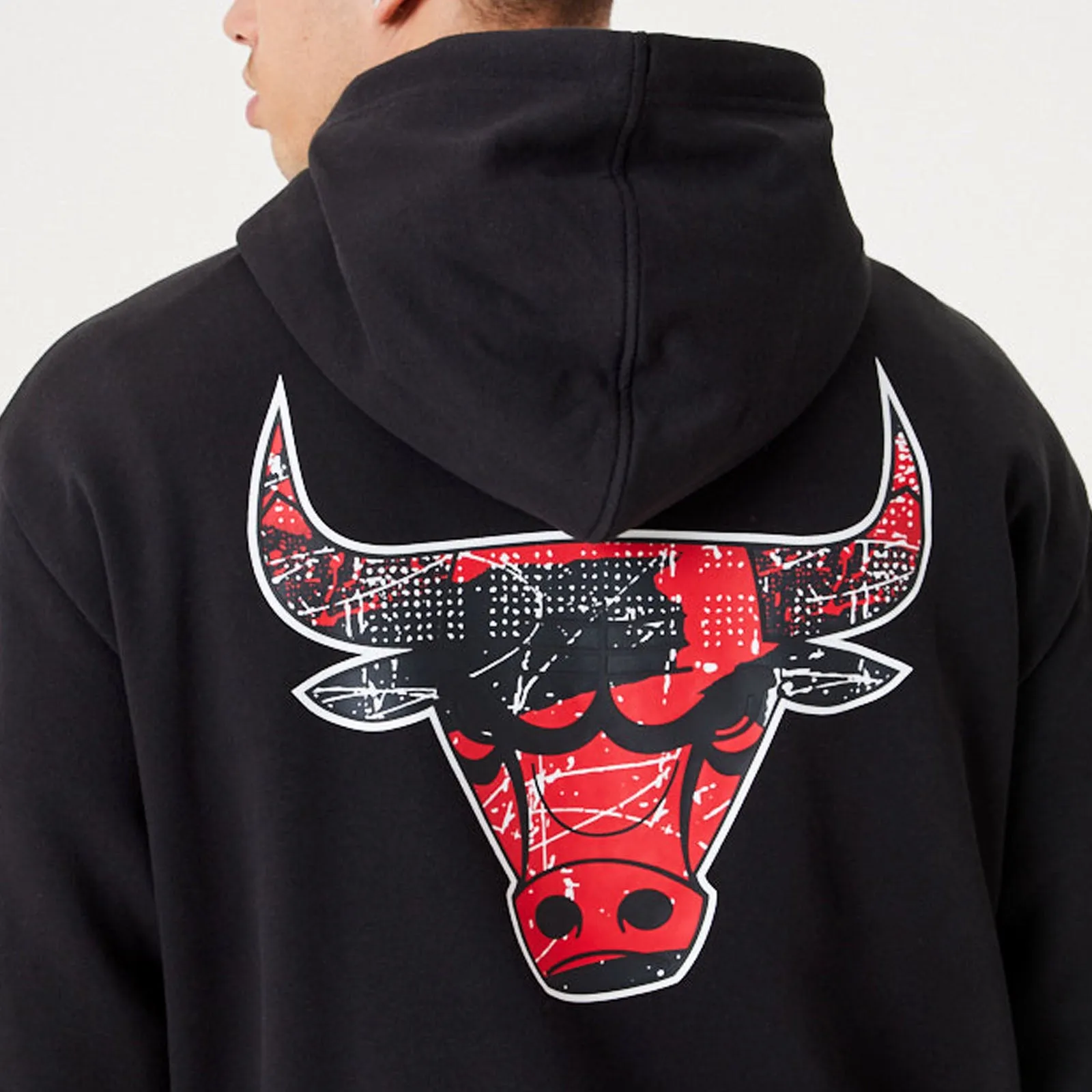 New Era Mens Chicago Bulls Infill Team Logo Oversized Hoodie - Black