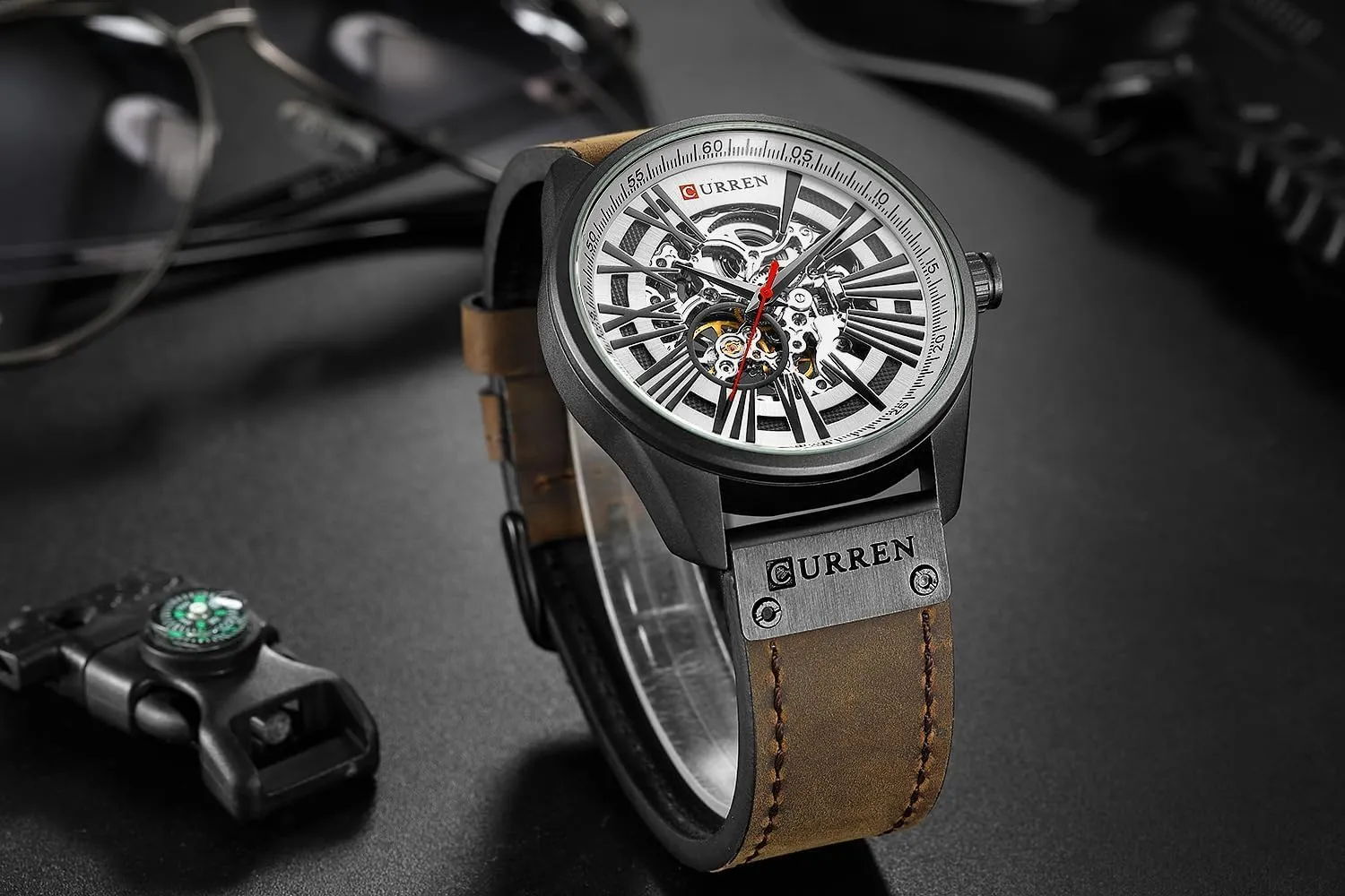 New Men's Fashion Skeleton Tourbillon Mechanical Watches Male Automatic Hollow Out Watch Leather Automatic Self-wind Sports Waterproof Clock