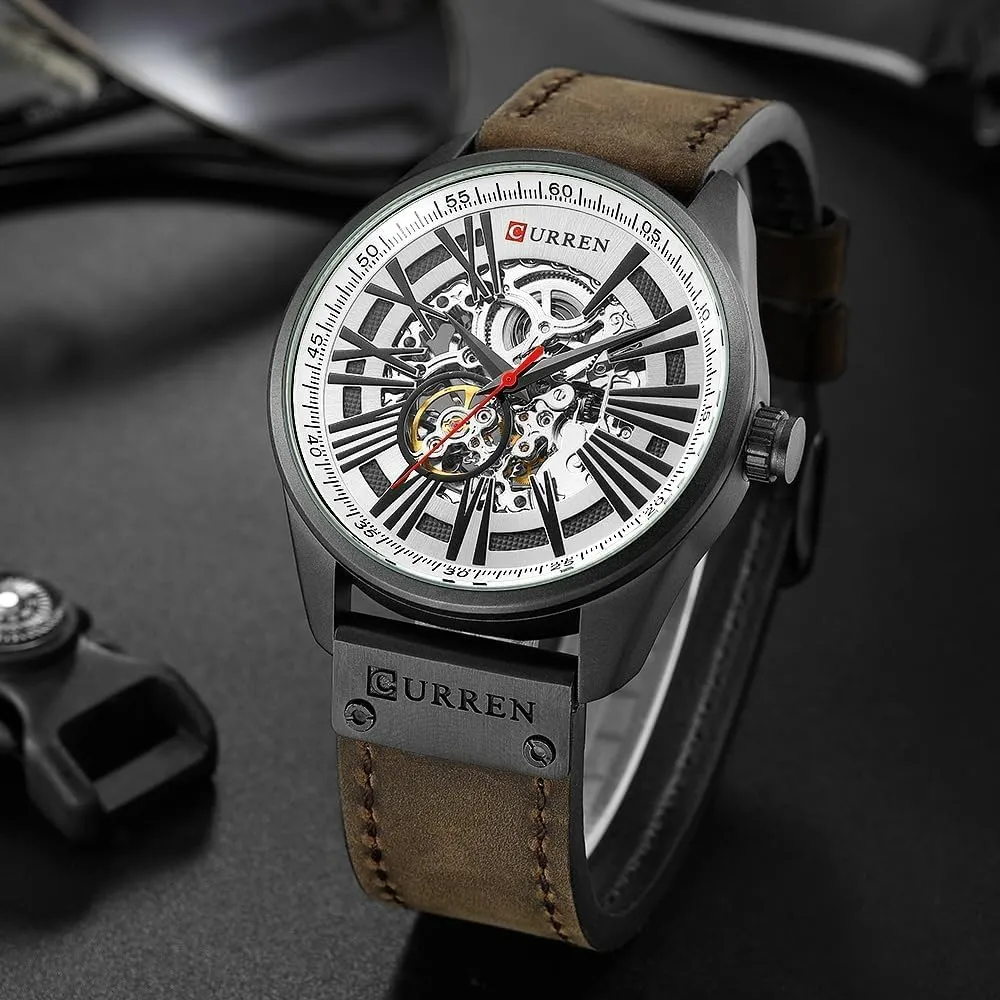 New Men's Fashion Skeleton Tourbillon Mechanical Watches Male Automatic Hollow Out Watch Leather Automatic Self-wind Sports Waterproof Clock