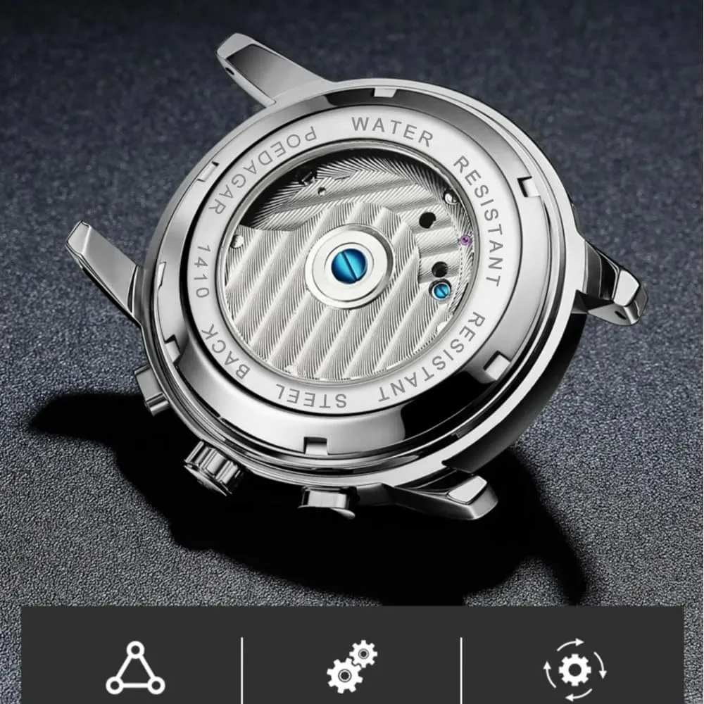 New Skeleton Tourbillon Mechanical Watch for Men Luxury Automatic Mechanical Watch Self Winding Stainless Steel Chronograph Waterproof Luminous Moon Phase Day Date Wrist Watches