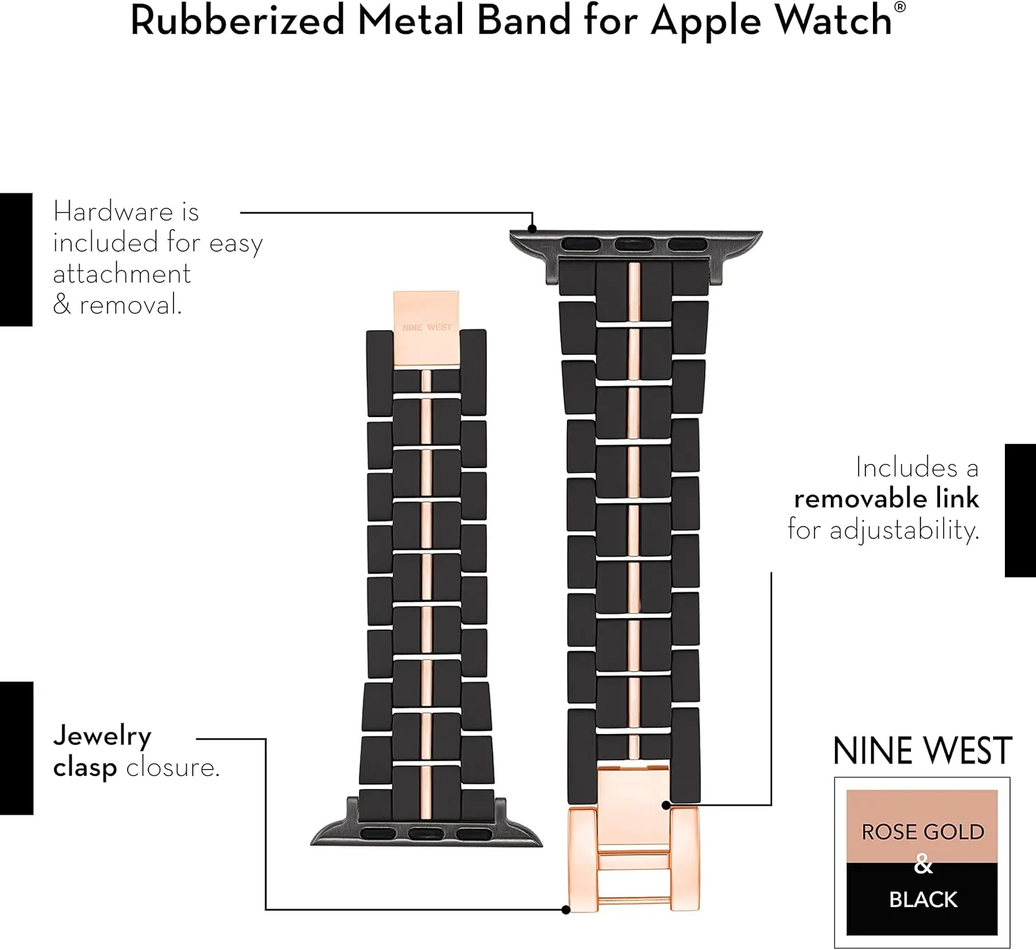 NINE WEST Fashion Rubberized Bracelet for Apple Watch Secure, Adjustable