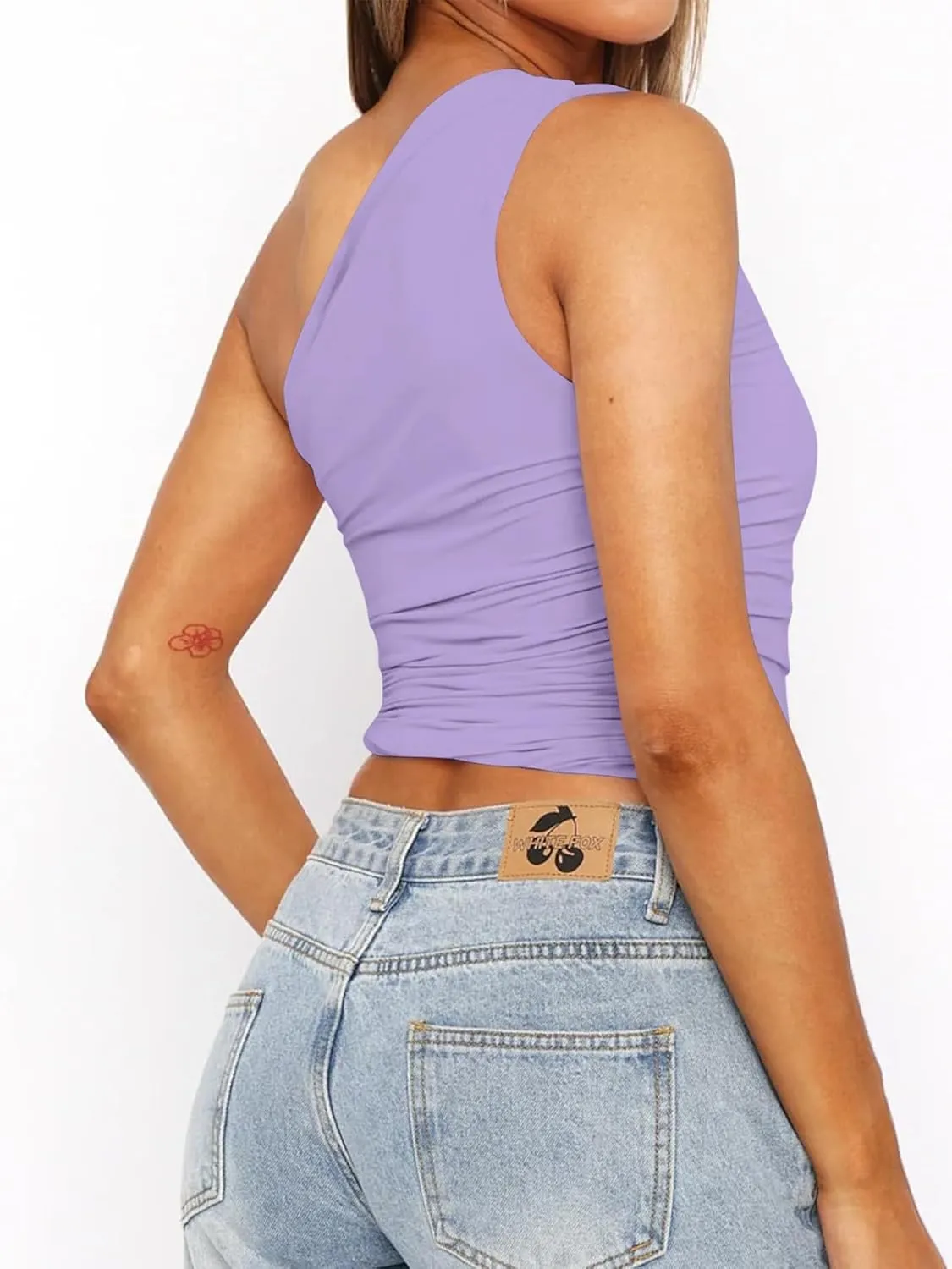 NTSWZYS Women One Shoulder Tank Tops Double Lined Sleeveless Going Out Shirts Slim Fit Ruched Tops Summer Fashion 2024