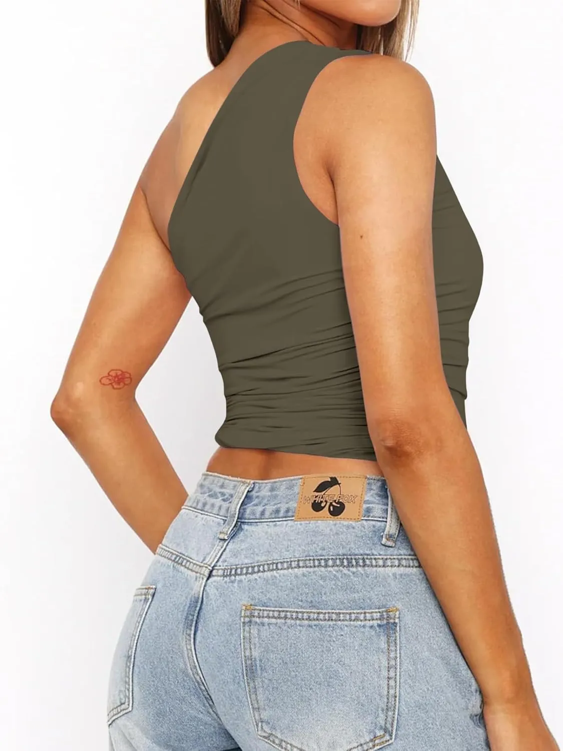 NTSWZYS Women One Shoulder Tank Tops Double Lined Sleeveless Going Out Shirts Slim Fit Ruched Tops Summer Fashion 2024